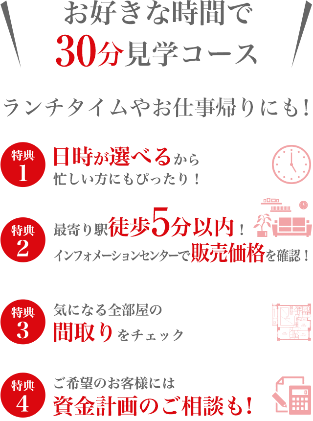 お好きな時間で30分見学コース。ランチタイムやお仕事帰りにも！